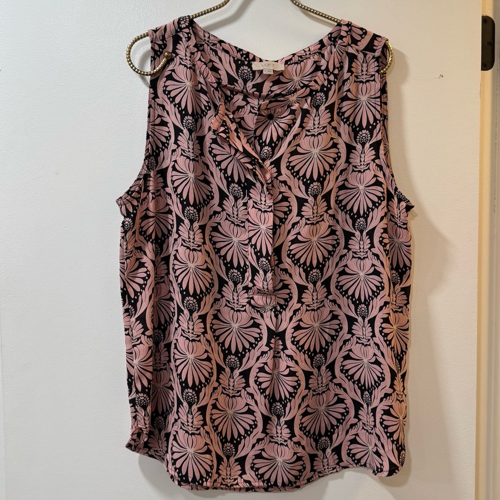 LOFT Pink and Black Patterned Blouse